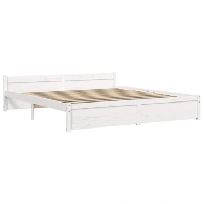 Abbildung von vidaXL Massivholzbett, Bett Holzbett für Schlafzimmer, Bettgestell Bettrahmen mit Kopfteil Lattenrost, Doppelbett Schlafzimmerbett, Weiß 180x200cm