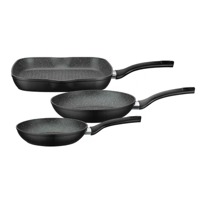 Abbildung von GSW Pfannen Set Gourmet Granit hochwertiges Pfannenset bestehend aus 2 Bratpfannen und 1 Grillpfanne, auch für Induktion, Antihaftbeschichtung Aluminium, 3 teilig