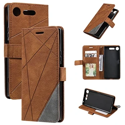 Abbildung von QiongniAN Hülle für Sony Xperia XZ1 Leder,Hülle G8341 G8342 G8343 Klapphülle Handytasche Case Brown