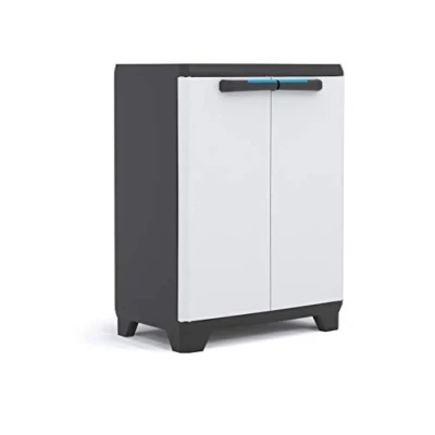 Abbildung von Keter Linear Kunststoffschrank, niedrig, hellgrau/schwarz/blau, 68 x 39 90 cm