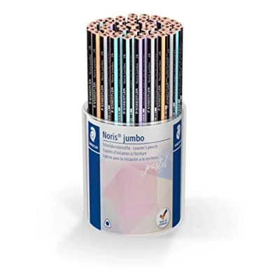 Abbildung von STAEDTLER dicker Schreiblernbleistift Noris jumbo 119, Dreikantform, ideal für die ersten Schreibübungen, sehr gute Qualität, Härtegrad 2B, 48 Bleistifte in 6 Pastellfarben im Kartonköcher, 119 KP48PA