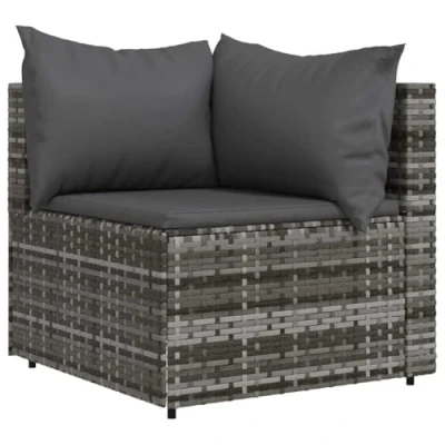 Abbildung von vidaXL Garten Ecksofa, Gartensofa mit Kissen Stahlrahmen, Modular Sofa für Terrasse, Gartenmöbel Loungemöbel, Grau Poly Rattan