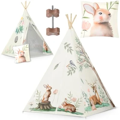 Abbildung von Nukido Tipi Zelt Für Kinder Tippi Kinderzelt Montessori Spielzelt Lesezelt Kinderspielzelt Drinnen Mit Zeltstabilisator Isolationsmatte Dekokissen Girlande Dekofedern