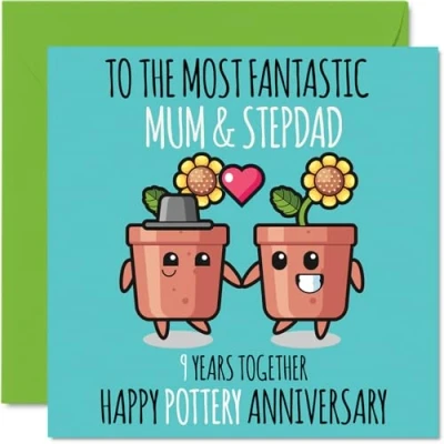 Abbildung von Süße Töpferei Jubiläumskarte für Mama und Stiefvater 9 Jahre zusammen Glückwunschkarten zum 9. Hochzeitstag Stiefvater, Mutter, 145 mm x mm, Grußkarten neunten Jahrestag