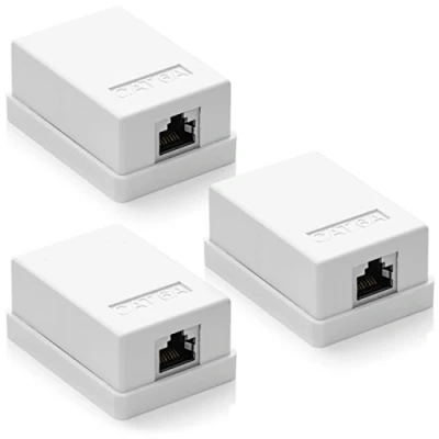 Abbildung von deleyCON 3X CAT 6a Netzwerkdose 1x RJ45 Buchse FTP geschirmt Aufputz Montage 10 Gbit Ethernet Netzwerk LAN Dose RAL 9003 Weiß