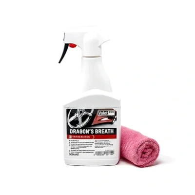 Abbildung von detailmate ValetPro Dragons Breath 0,5L Sprayflasche Felgenreiniger Flugrost Lack Metall Reinigung inklusive Mikrofasertuch 40x40cm