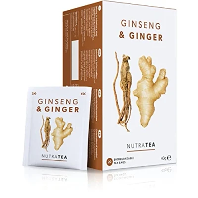 Abbildung von Nutra Tea Ginseng &amp; Ingwer fördert Verdauung Leistungsfähigkeit, Ingwertee trägt zur Aufrechterhaltung des Immunsystem bei, 40 wiederverwendbare Teebeutel, Kräutertee mit