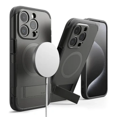Abbildung von Ringke Alles Magnetic Case Kompatibel mit iPhone 15 Pro Max Hülle MagSafe [Kameraschutz und Faltbarer Ständer] Verbesserte Griffigkeit Magnetische Handyhülle Gun Metal