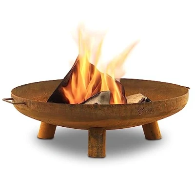 Abbildung von BBQ Toro Feuerschale Ø 80 cm Rostoptik Outdoor Feuerstelle mit DREI Standbeinen und Zwei Griffen Feuerschalen für den Garten, Brennschale, Garden Fire Pit, Bowl, Feuerwanne