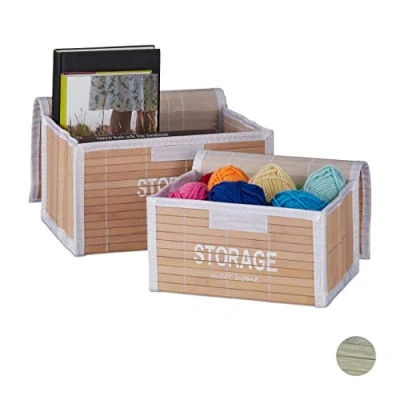 Abbildung von Relaxdays, Natur Aufbewahrungskorb 2er Set, Aufbewahrungsbox Bad, verschließbare Regalkörbe, Bambus, HBT: 15x26,5x19 cm