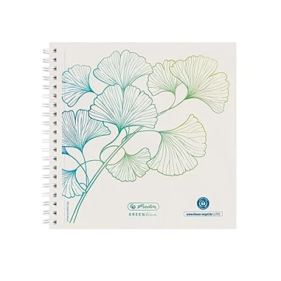 Abbildung von Herlitz Spiralblock 14,8x14,8 GREENline 100Blatt punktiert Motiv Ginkgo