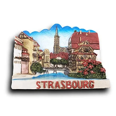 Abbildung von 3D Straßburg Frankreich Kühlschrank Kühlschrankmagnet Tourist Souvenirs Handmade Harz Handwerk Magnetische Aufkleber Home Küche Dekoration Reise Geschenk