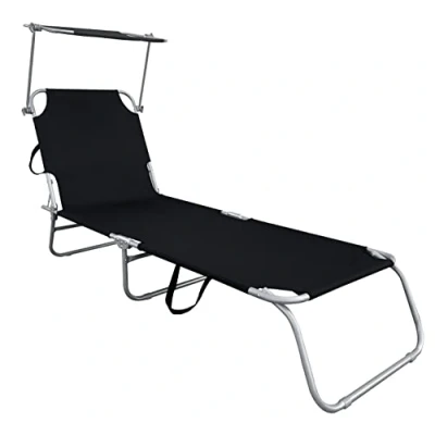 Abbildung von Spetebo Gartenliege Campingliege 3 Bein mit Dach schwarz, Stück, 1 St., Liege, Relax Sonnenliege 4 fach verstellbarem Rückenteil
