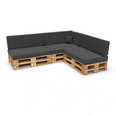 Abbildung von POKAR Palettenkissen Palettenauflagen mit abnehmbarem Bezug Palettenmöbel Palettensofa 8er Set: Sitzkissen 120x80 + Rückenlehne 120x40, Anthrazit