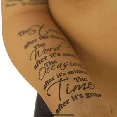 Abbildung von 2 x The Stone.. Word.. Occasion.. Time.. Temporary Haut Tattoo Schriftzug in schwarz (2)