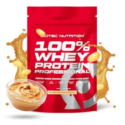 Abbildung von Scitec Nutrition 100% Whey Protein Professional Angereichert mit zusätzlichen Aminosäuren und Verdauungsenzymen Glutenfrei Palmölfrei, 500 g, Erdnussbutter