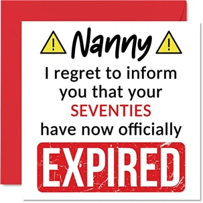 Abbildung von Lustige Geburtstagskarte zum 80. Geburtstag für Kindermädchen Your Seventies Have Expired Karte Oma von Enkelsohn Enkelin, 145 mm x Banter Joke Humor Grußkarten Geschenk