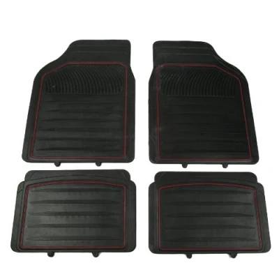 Abbildung von Cartrend Universal Fußmatten Automatten Set Gummi 4 teilig Schwarz/Rot (4 St), für Universell Universal, Gummimatten Auto PKW KFZ Matten Gummifußmatten