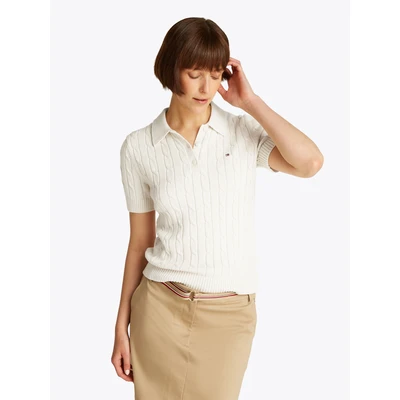 Abbildung von Tommy Hilfiger Polokragenpullover CO CABLE MID GG SS POLO SWT mit Zopfmuster