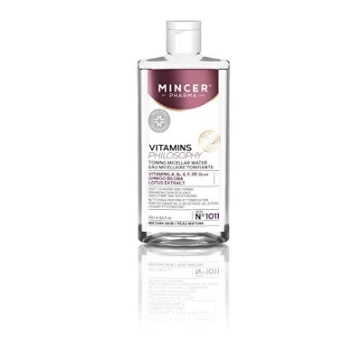 Abbildung von Mincer Pharma Vitamins Philosophy Toning Mizellenreinigung Gesichtswasser für Reife Haut mit Gingko Biloba Extrakt, Vitamin A, B, C, E, F, PP, D und Lotus Extrakt 250 ml