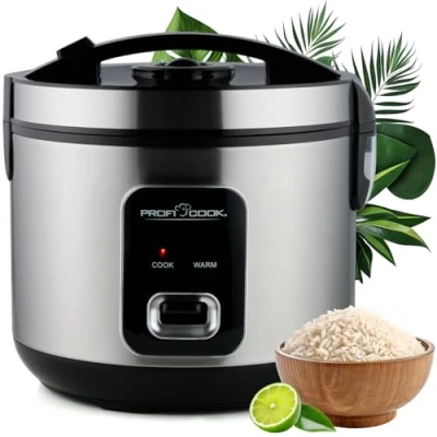 Abbildung von ProfiCook® Reiskocher für 3kg Reis schnelle Zubereitung ohne Anbrennen Warmhaltefunktion inkl. Messbecher &amp; Reislöffel Rice Cooker mit Antihaft Dampfgarer PC RK 1285