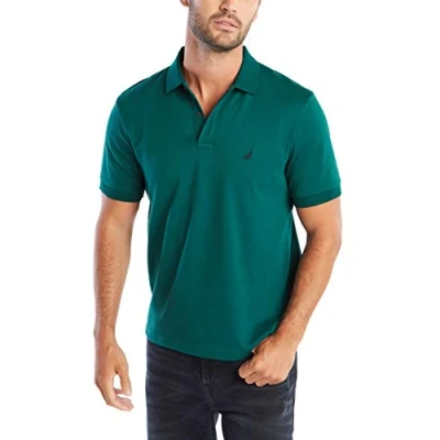 Abbildung von Nautica Herren Klassische Passform, kurzärmelig, einfarbig, weiche Baumwolle Polohemd, Tidal Green Solid, L