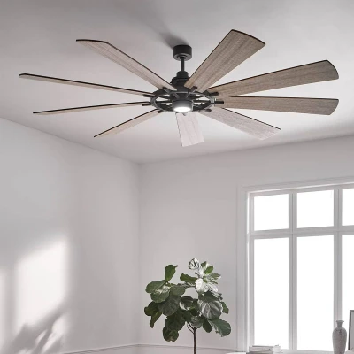 Abbildung von Kichler KLF Gentry 85 WZ Deckenventilator XL Ø216cm LED 14W 3000K für den Innenbereich Zink, Holzfurnier Nussbaum weiss/dunkel dimmbar mit