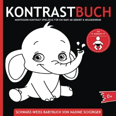 Abbildung von Kontrastbuch für Babys Montessori Buch visuelle Förderung von Babybuch ab 0 Monaten mit schwarz weiß Kontrastkarten Neugeborene Geburt