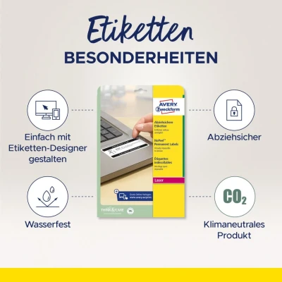 Abbildung von AVERY Zweckform abziehsichere Folienetiketten 63,5 x 33,9 mm