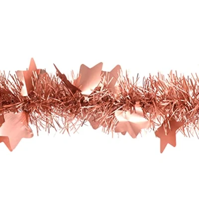 Abbildung von Creativery Weihnachtsgirlande Lametta 9cm x 2m mit großen Sternen Weihnachtsbaum Rosegold matt