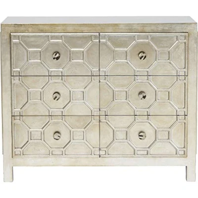 Abbildung von Kare Alhambra, kleines Sideboard, Wohnzimmer Kommode mit Schubladen, Silber lackierter Holzschrank, (H/B/T) 88x108x38cm