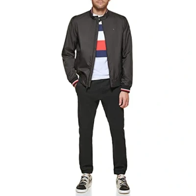 Abbildung von Tommy Hilfiger Herren Lightweight Varsity Rib Knit Bomber Jacket Shell Jacke, Schwarzes Polyester, S