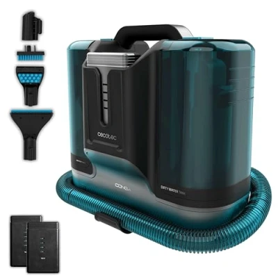 Abbildung von Cecotec Akku Polsterreiniger Teppichreiniger Conga Carpet&amp;Spot Clean Infinity. 150W, 2 austauschbare Batterien, 60 Minuten Laufzeit, Wassersprüher und Zubehör für Fenster, Black