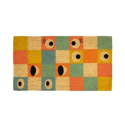 Abbildung von Fisura Originelle Fußmatte „Augen“ aus Kokosfaser mit Rutschfester PVC Unterseite. für den Hauseingang. Karierte Fußmatte. Handbemalt. Maße: 70 cm x 40