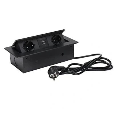 Abbildung von YILIKISS Einbausteckdose, Tischsteckdose Versenkbar mit 1.8m Kabel, U S B Einbausteckdose Schreibtisch, USB Steckdose 2 Steckdosen und Anschlüssen, Schwarz
