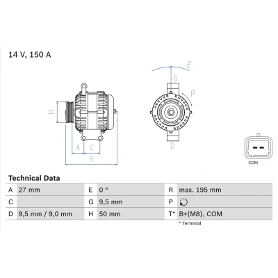 Abbildung von BOSCH 0 986 081 820 Lichtmaschine 14V 150A MINI: Schrägheck, Clubman, Countryman