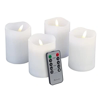 Abbildung von Britesta LED Kerzen Outdoor: 4er Set flackernde Adventskerzen mit Fernbedienung, dimmbar, weiß (Flackerkerze, Timer Outdoor, Leuchtmittel Batterie)