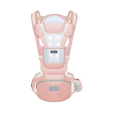 Abbildung von SONARIN Babytrage Atmungsaktiv mit Hüftsitz für Neugeborene und Kleinkinder von 0 36 Monate,Reiner Baumwolle 3D Air Mesh Ergonomische,Multiposition,Bis zu 30 kg(Rosa)