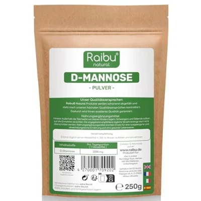 Abbildung von D Mannose Pulver 250g in Deutschland abgefüllt &amp; laborgeprüft, 125 Tage Versorgung Natürlich, Vegan Extra Dosierlöffel RAIBU