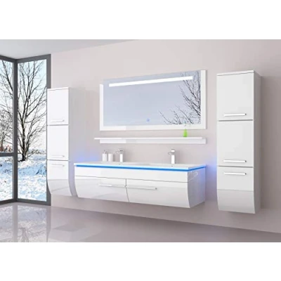 Abbildung von danny Homeline Badmöbel Set Hochglanz lackiert Komplett MDF Holz (120 Doppel Becken mit 3X Hochschrank, Weiss)