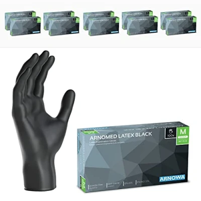 Abbildung von 1000x ARNOMED Einweghandschuhe M, Latexhandschuhe Schwarz (10x100 Stk) puderfrei, Handschuhe Latex Einweg, Putzhandschuhe Einmal /Einweg XS, S, L &amp; XL