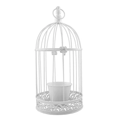 Abbildung von PrimoLiving Vogelkäfig aus Metall mit Kerzenhalter/Blumentopf weiß P 357