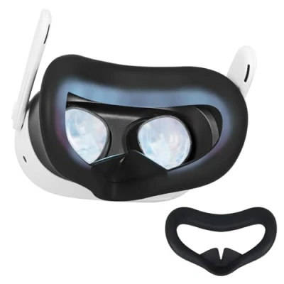 Abbildung von Gesichtspolster für MetaQuest 3S,schweißfeste Silikon Gesichtsabdeckung Quest 3S Headset,waschbares, lichtdichtes Gesichtskissen VR Zubehör kompatibel mit (Black Q3S)