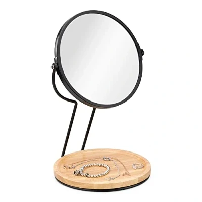 Abbildung von Navaris Kosmetikspiegel Schminkspiegel mit Schmuckablage Spiegel doppelseitig Vergrößerung 360 Standspiegel für Kosmetik Schminke Make Up