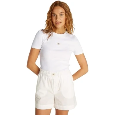 Abbildung von Calvin Klein Jeans Label Fitted TEE Tshirt basic, Damen, Größe: 3XL, Brilliant white