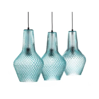 Abbildung von Lindby Hängeleuchte Drakar, 3 flg., hellblau, Glas, Ø 25 cm