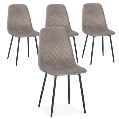 Abbildung von Satz von 4 gepolsterten Stühlen Norway Velours Taupe Beine Schwarz Menzzo