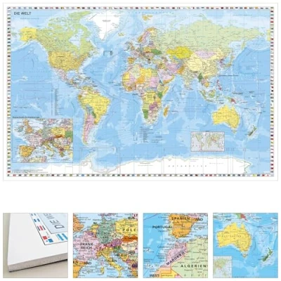 Abbildung von Weltkarte mit Ausschnitt Zentraleuropa zum Pinnen auf EasyPrint Platte