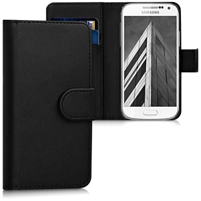 Abbildung von kwmobile Hülle kompatibel mit Samsung Galaxy S4 Mini Kunstleder Handyhülle Kartenfächern in Schwarz