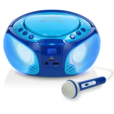 Abbildung von Lenco SCD 650 tragbares CD Radio Kinder Boombox USB &amp; Mikrofon 6 Watt Playback AUX FM Blau